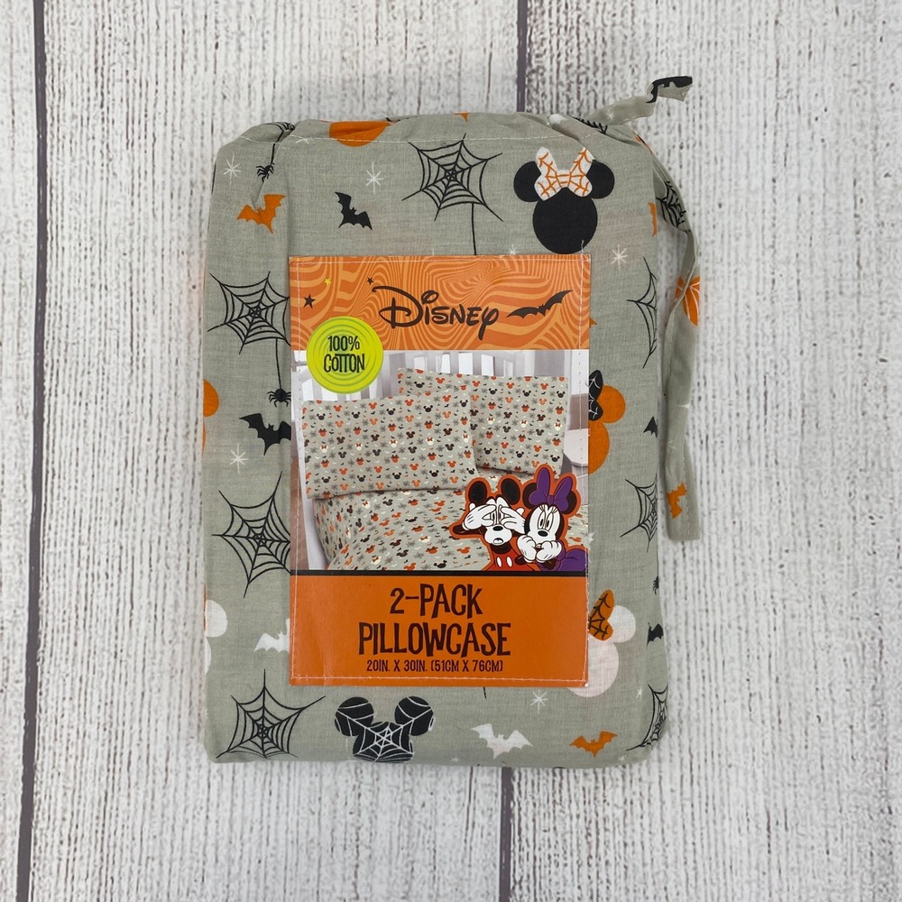 Mickey Minnie Mouse Pillowcase Set Standard Grey Halloween 2-Pack Disney Cotton